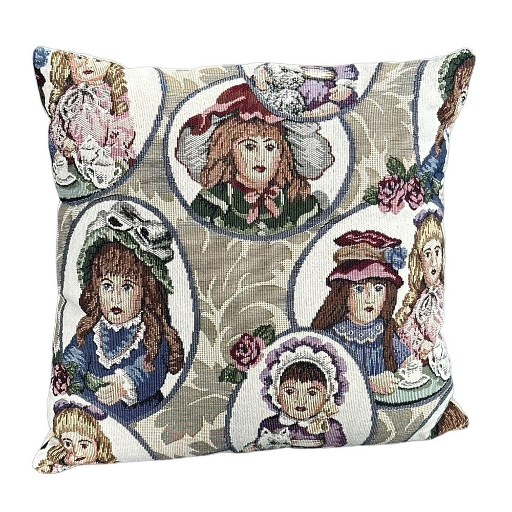 Dakotah Tapestry Doll Pillow Victorian Bolster 16 X 16 Cottagecore Grandmacore